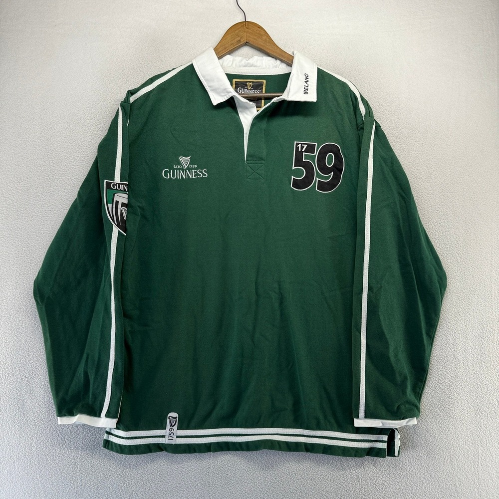 Guinness Rugby Shirt Mens XL Green Ireland Beer Graphic Embroidered Vintage y2k
